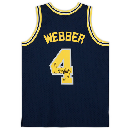 Chris Webber Michigan Wolverines Signed Navy 1991-92 Mitchell & Ness Swingman Jersey with "Fab Five" Inscription(Fanatics)