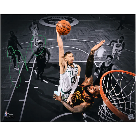 Boston Celtics Signed Jayson Tatum  16" x 20" Horizontal Spotlight Dunk Versus Lebron Photograph (Fanatics)