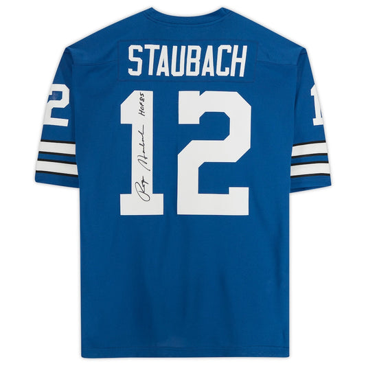 Roger Staubach Signed Dallas Cowboys Blue Authentic Mitchell & Ness Jersey with "HOF 85" Inscription (Fanatics)