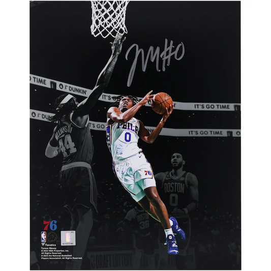 Tyrese Maxey  Signed Philadelphia 76ers  11" x 14" Spotlight Vs. Boston Celtics Photograph  (Fanatics)