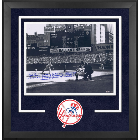 Don Larsen Signed New York Yankees Deluxe Framed 16" x 20" Perfect Game First Pitch Photograph with Box Score Stats Inscriptions (Fanatics)