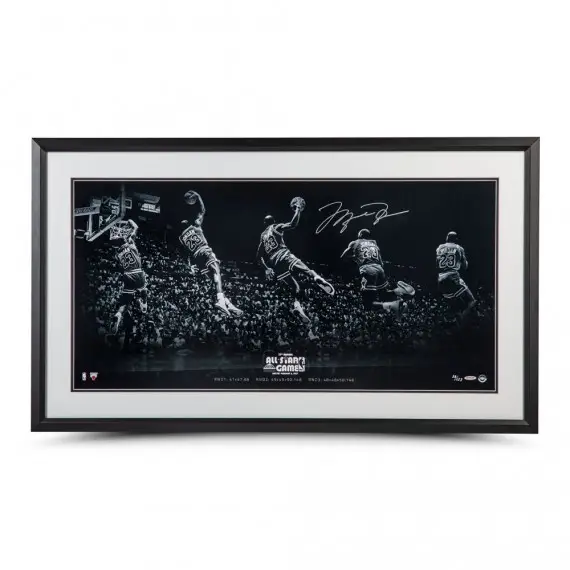 Michael Jordan  Signed “Kiss the Rim” Framed 36x18 (Upper Deck)