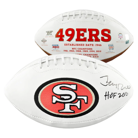 Jerry Rice Signed San Francisco 49ers White Panel Football with "HOF 2010" Inscription (Fanatics)