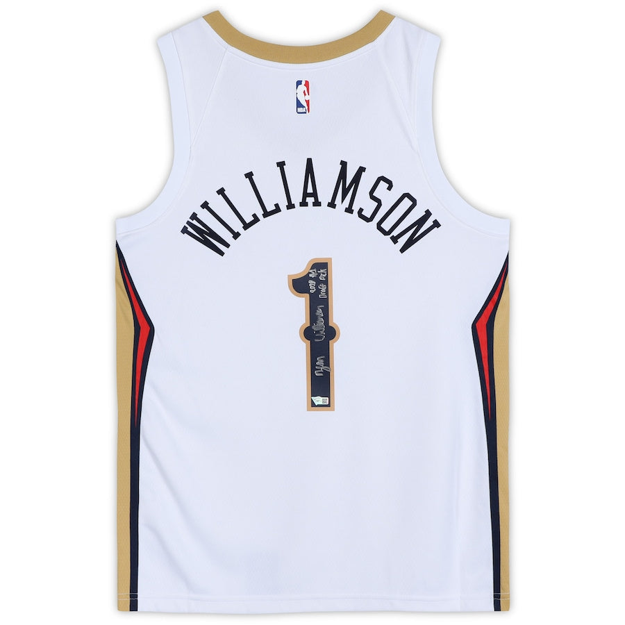 Zion Williamson Signed New Orleans Pelicans  White Nike Swingman Jersey with "2019 #1 Draft Pick" Inscription(Fanatics)