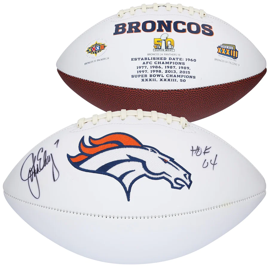 John Elway Signed Denver Broncos White Panel Football with "HOF 04" Inscription (Fanatics)