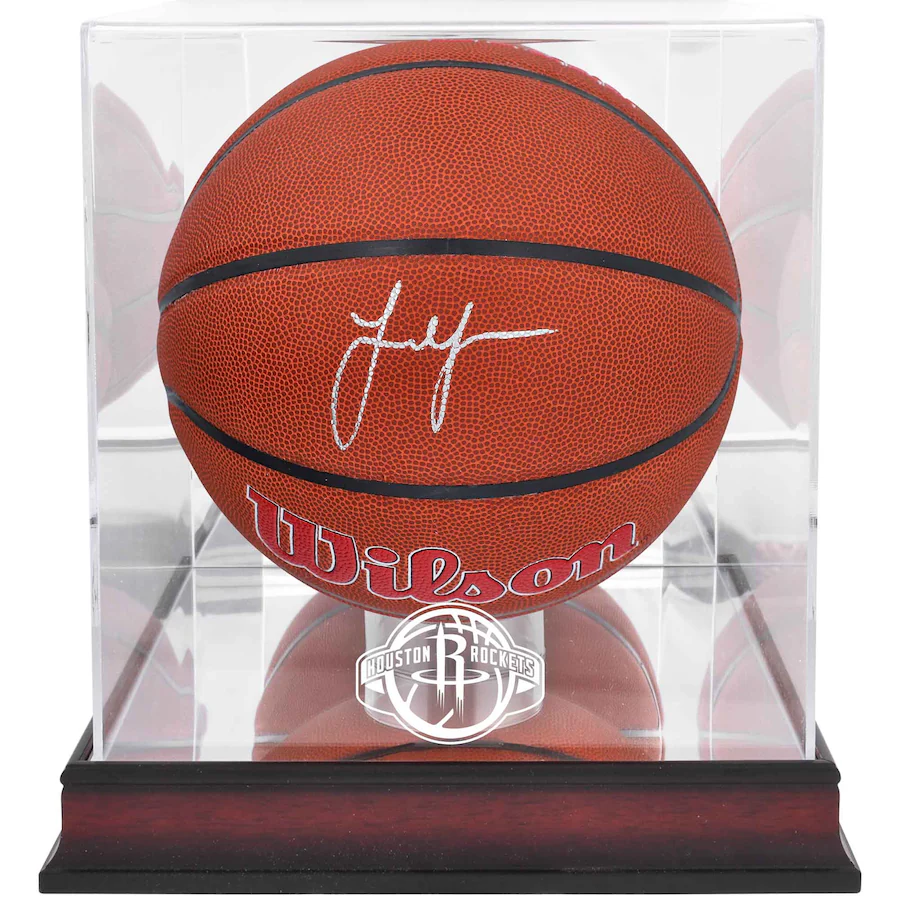 Jalen Green Signed Houston Rockets  Wilson Team Logo Basketball with Mahogany Team Logo Display Case (Fanatics)