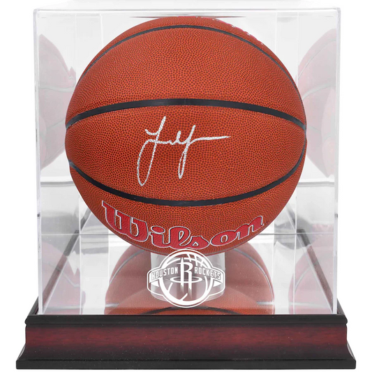 Jalen Green Signed Houston Rockets  Wilson Team Logo Basketball with Mahogany Team Logo Display Case (Fanatics)