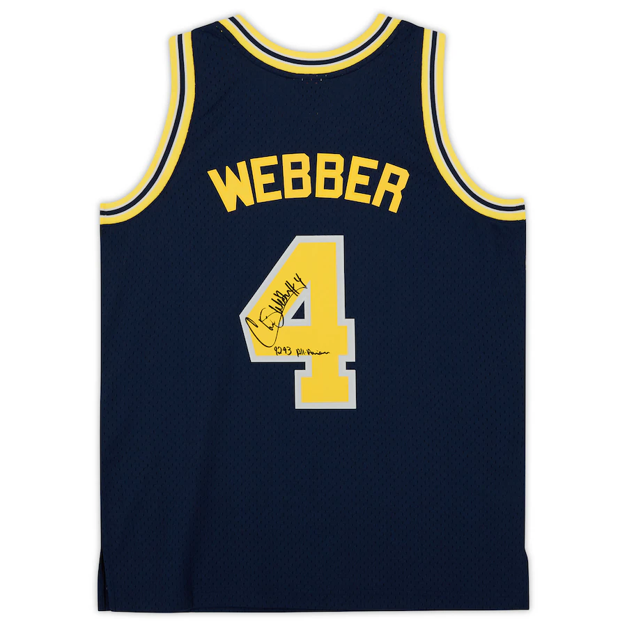 Chris Webber Michigan Wolverines Signed Navy 1991-92 Mitchell & Ness Swingman Jersey with "92-93 All-American" Inscription (Fanatics)
