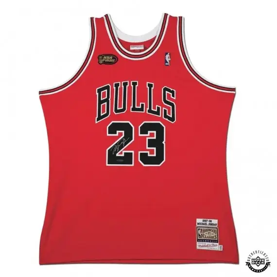 Michael Jordan Signed 1997-98 Chicago Bulls Red With NBA Finals Patch Authentic Mitchell & Ness Jersey (Upper Deck)