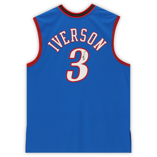 Allen Iverson Signed Philadelphia 76ers  Blue 1999-00 Mitchell & Ness Hardwood Classics Authentic Jersey (Fanatics)