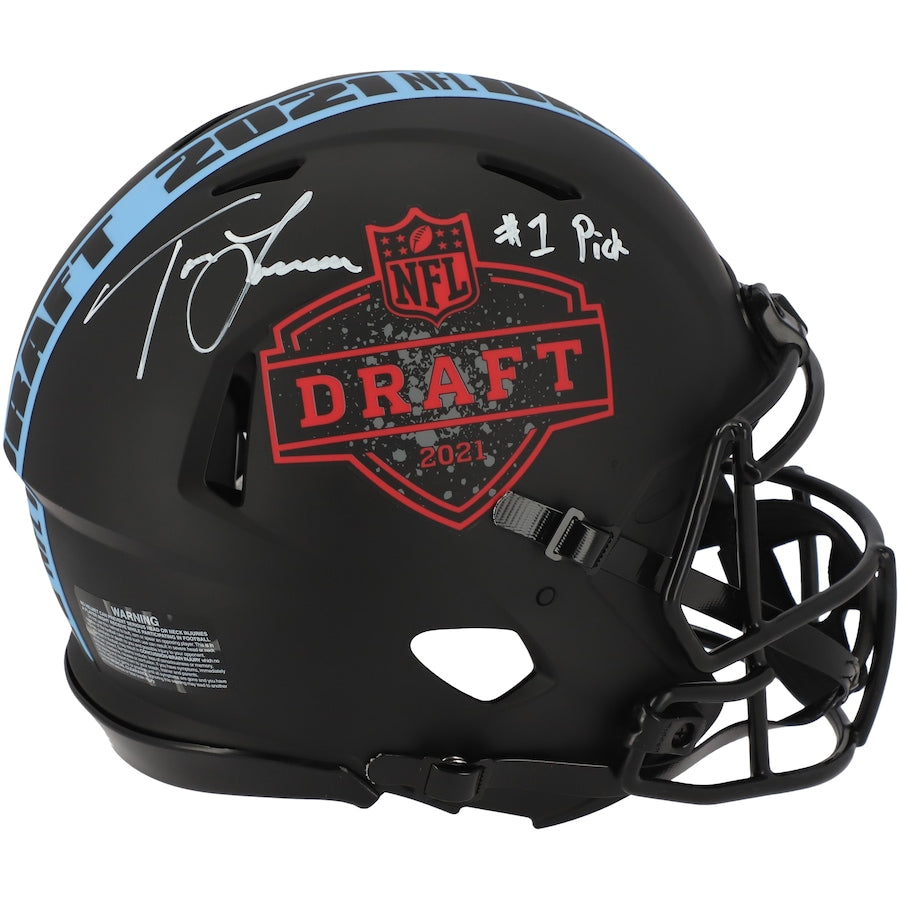 Trevor Lawrence Signed Jacksonville Jaguars Riddell 2021 NFL Draft Speed Authentic Helmet with "#1 Pick" Inscription (Fanatics)