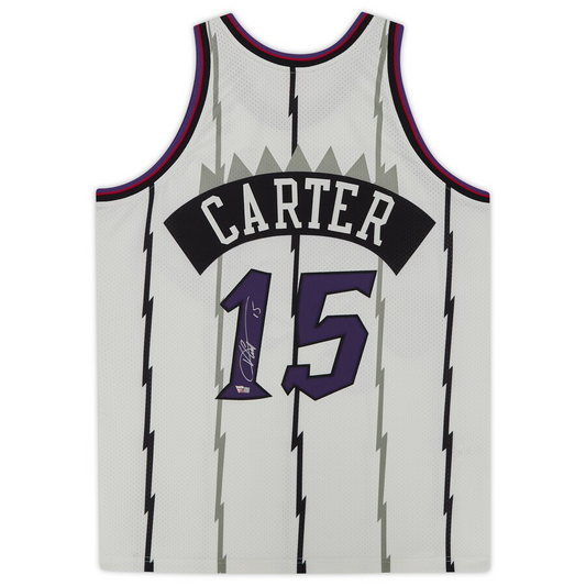 Vince Carter  Signed Toronto Raptors  White 1998 Mitchell & Ness Authentic Jersey (Fanatics)