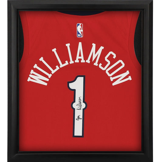 Zion Williamson Signed New Orleans Pelicans Jordan Brand Red Swingman Jersey Shadowbox (Fanatics)ox