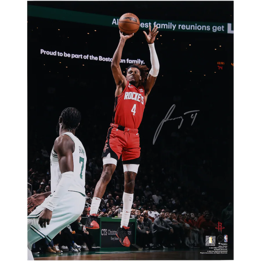 Jalen Green Signed Houston Rockets  16" x 20" Shooting vs. Boston Celtics Photograph (Fanatics)