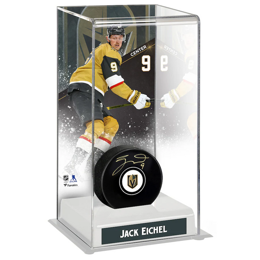 Jack Eichel Signed Vegas Golden Knights  with Deluxe Tall Hockey Puck Case (Fanatics)