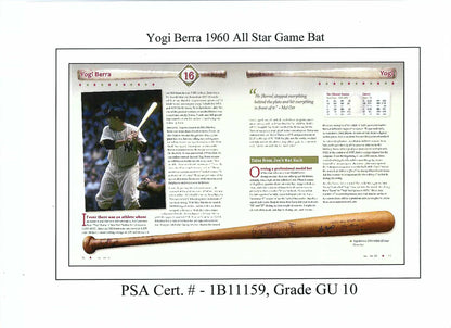 Yogi Berra Game Used 1960 MLB All Star Game Bat - Signed (PSA/DNA GU10)