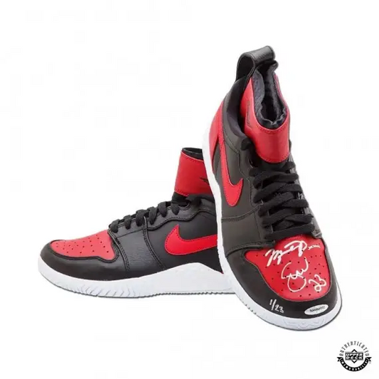 Michael Jordan & Serena Williams Signed  & Inscribed Red & Black Nike Court Flare Air Jordan1 Shoes (Upper Deck)