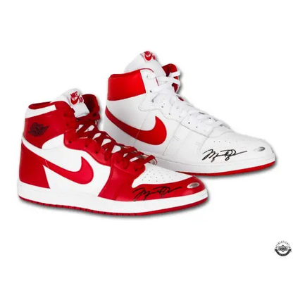 Michael Jordan Signed Nike Air Jordan 1 Retro High 1985 & Nike Air Jordan Air Ship PE New Beginnings Pack Shoes (Upper Deck)