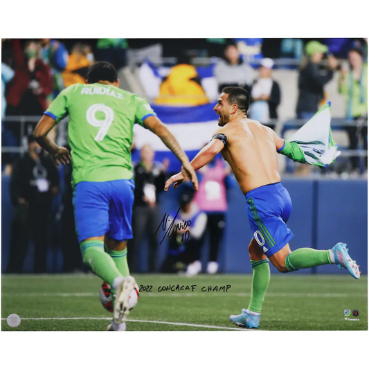 Nicolas Lodeiro Signed Seattle Sounders FC  16" x 20" 2022 CONCACAF Goal Celebrating Photograph with "2022 CONCACAF Champ" Inscription (Fanatics)