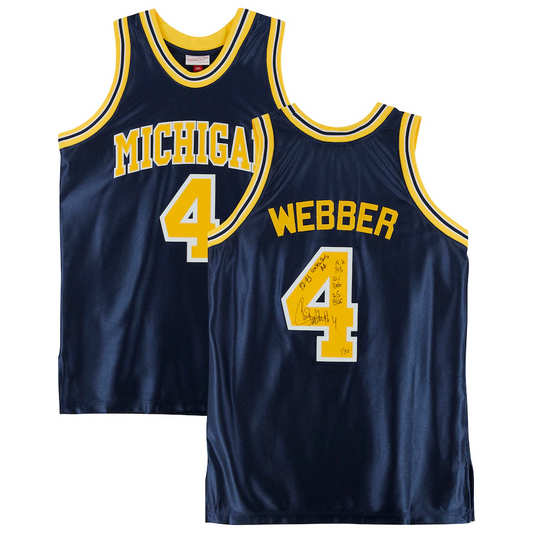 Chris Webber Navy Michigan Wolverines Signed Mitchell & Ness 1991-92 Authentic Jersey with "92-93 Consensus AA" Inscription (Fanatics)