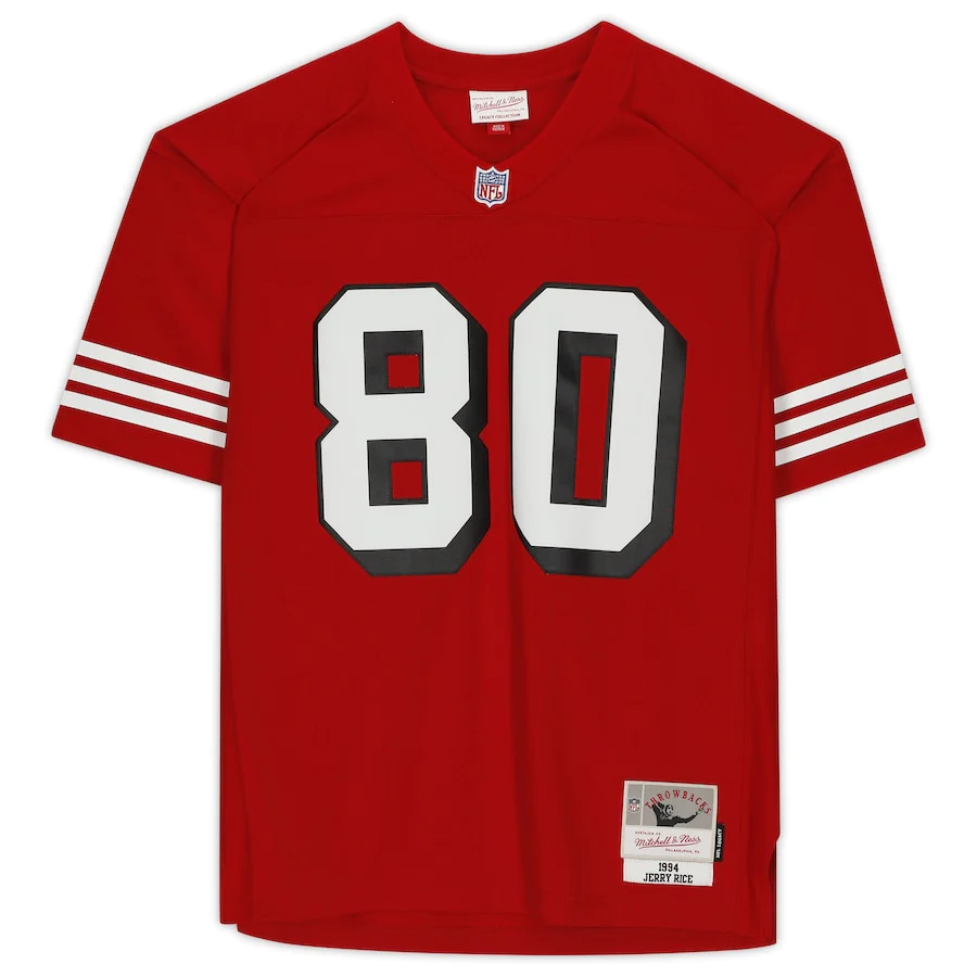 Jerry Rice Signed San Francisco 49ers Mitchell and Ness Red Replica Jersey (Fanatics)