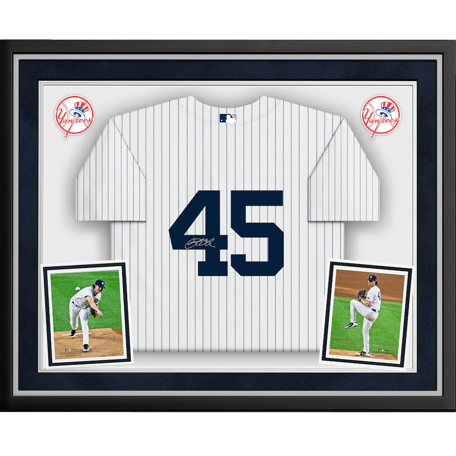 Gerrit Cole Signed New York Yankees Deluxe Framed  White Nike Replica Jersey (Fanatics)