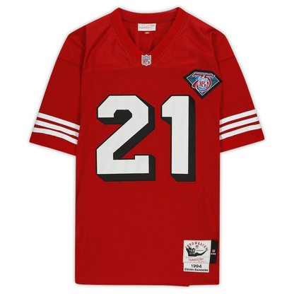 Deion Sanders Signed San Francisco 49ers Red Mitchell & Ness Authentic Jersey with "HOF 2011" Inscription (Fanatics)