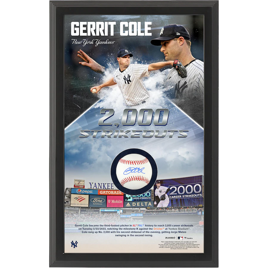 New York Yankees Signed Framed Baseball with 2,000 Career Strikeouts Shadowbox Collage (Fanatics)