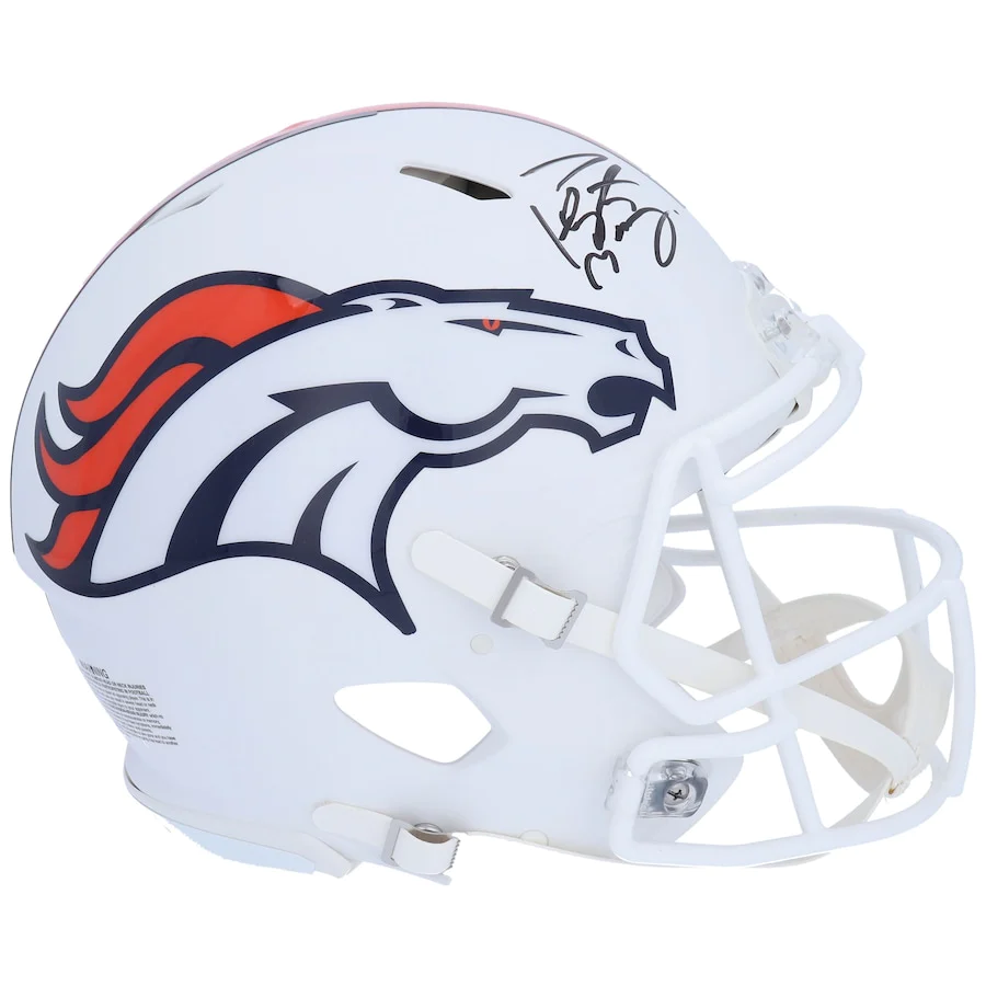 Peyton Manning Signed Denver Broncos Riddell Flat White Alternate Speed Authentic Helmet (Fanatics)