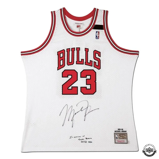 Michael Jordan Signed 1991-1992 Chicago Bulls Home Jersey "In Memory of Sheri Berto" Embroidered M&N LE/123 (Upper Deck)