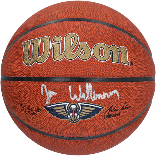 Zion Williamson Signed New Orleans Pelicans  Wilson Team Logo Basketball - Silver Ink (Fanatics)