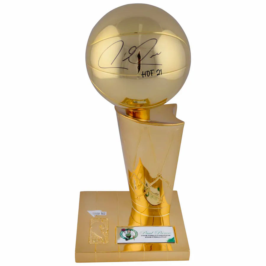 Paul Pierce Signed Boston Celtics  12" Larry O'Brien Replica Trophy with "HOF 21" Inscription (Fanatics)