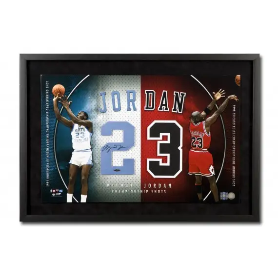 Michael Jordan  Signed UNC/Bulls "Championship Shots" Jersey Numbers Display - Framed (Upper Deck)