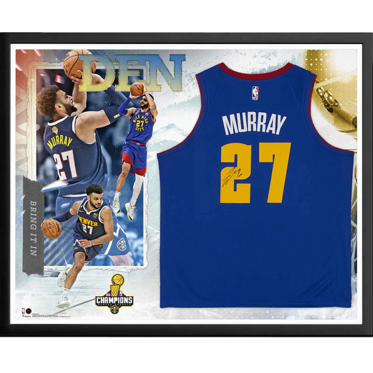 Jamal Murray Signed Denver Nuggets 2023 NBA Finals Champions Framed Blue Jordan Brand Statement Swingman Jersey Collage (Fanatics)