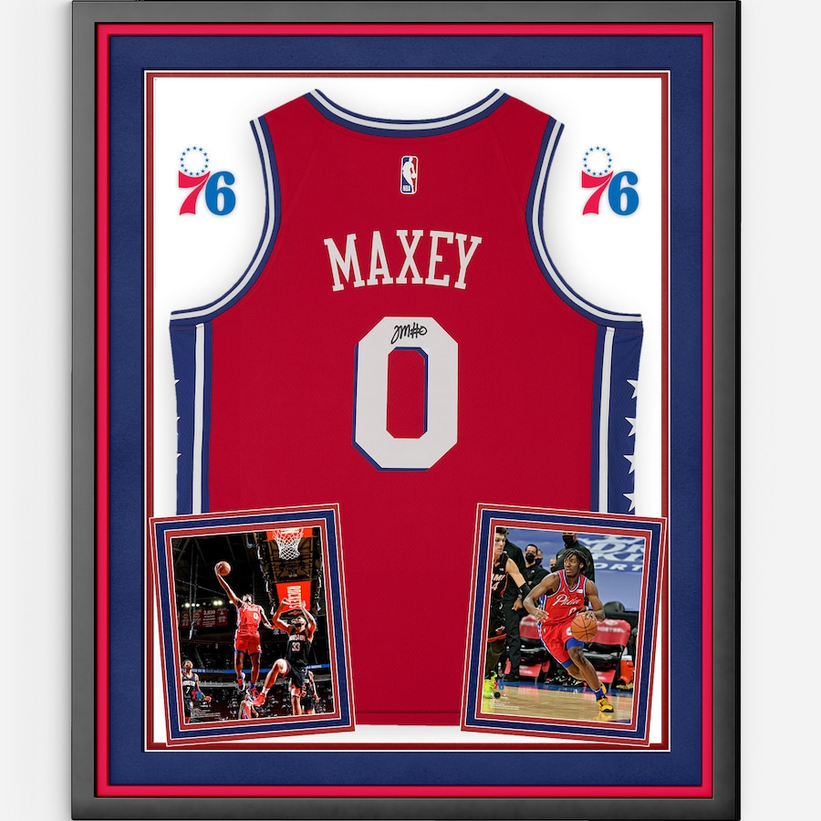 Tyrese Maxey Signed Philadelphia 76ers Deluxe Framed Jordan Brand 2020-2021 Red Statement Jersey (Fanatics)