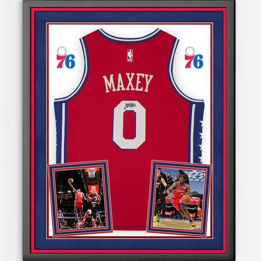 Tyrese Maxey Signed Philadelphia 76ers Deluxe Framed Jordan Brand 2020-2021 Red Statement Jersey (Fanatics)