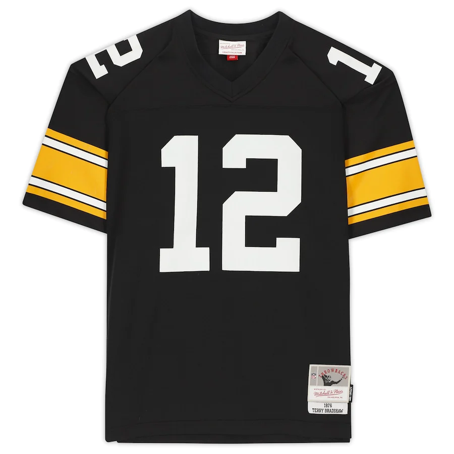 Terry Bradshaw Signed Pittsburgh Steelers Mitchell & Ness Black Replica Jersey with "HOF 89" Inscription (Fanatics)