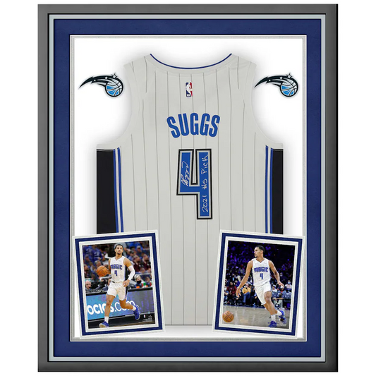 Jalen Suggs Signed Orlando Magic  Deluxe Framed Nike White Association Edition Swingman Jersey with ''2021 #5 Pick'' Inscription (Fanatics)