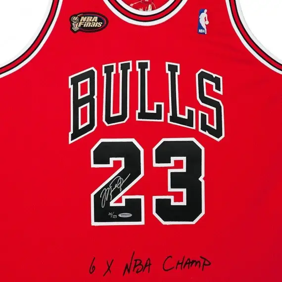 Michael Jordan Signed & Embroidered Chicago Bulls 1997-98 Red With NBA Finals Patch Authentic Mitchell & Ness Jersey (Upper Deck)