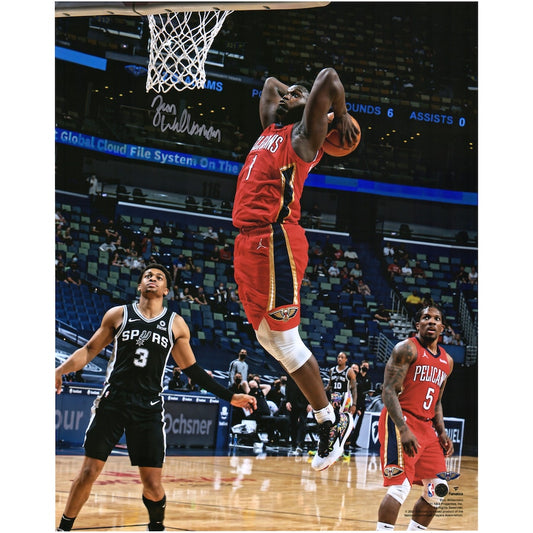 Zion Williamson Signed New Orleans Pelicans 16" x 20" Dunk in Red Jersey Photograph (Fanatics)