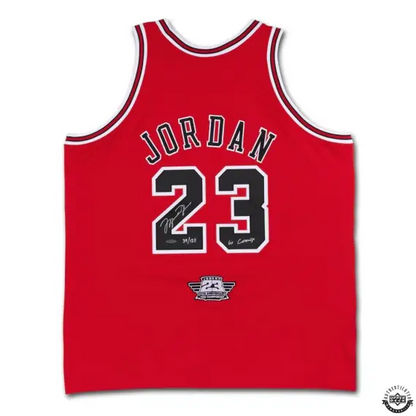 Michael Jordan Signed  & Inscribed “6X CHAMP” 1997-98 Chicago Bulls Red Authentic Mitchell & Ness Jersey With 25th Anniversary Embroidered Logo (Upper Deck)