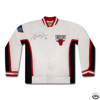 Michael Jordan Signed  1996-97 Chicago Bulls White Authentic Mitchell & Ness Warm Up Jacket (Upper Deck)