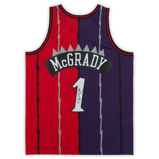 Tracy McGrady Signed Toronto Raptors  Purple and Red Split Mitchell & Ness 1998-1999 Swingman Jersey  (Fanatics)