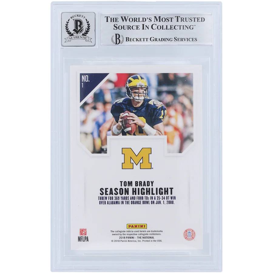 Tom Brady Michigan Wolverines Signed 2018 Panini National Convention Magnetic Fur #1 #21/99 Beckett Fanatics Witnessed Authenticated 10 Card  (Fanatics)