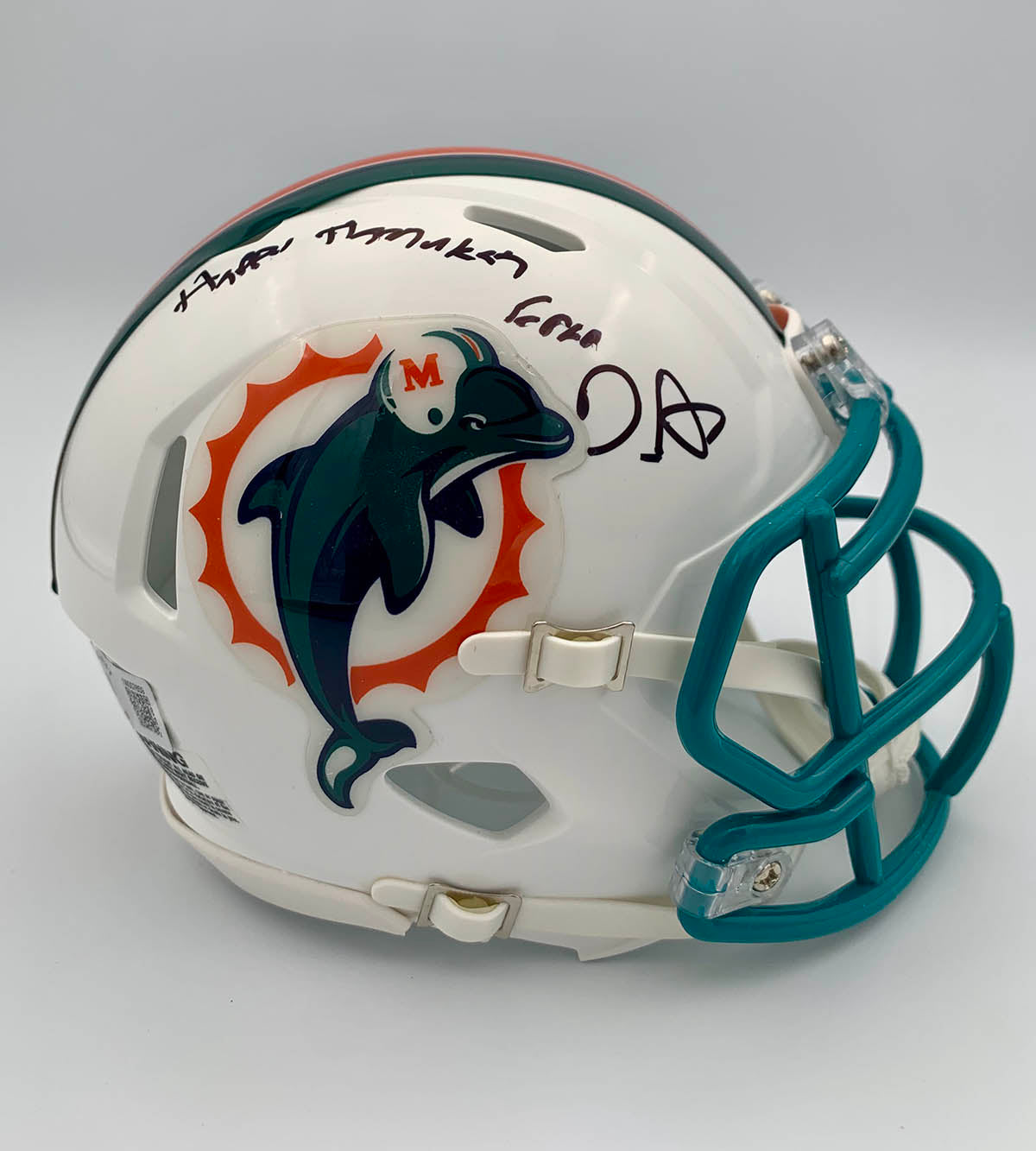 "Happy Hanukkah From De'Von Achane" Signed Miami Dolphins Riddell Speed Mini Helmet (Beckett)