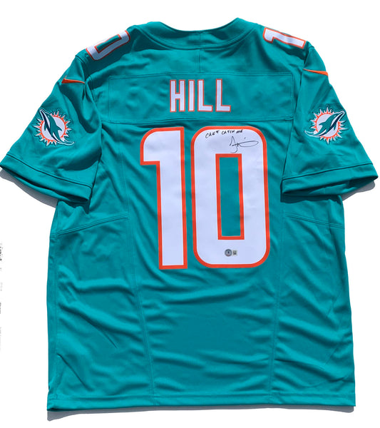 Tyreek Hill Signed Miami Dolphins Aqua Nike Vapor F.U.S.E. Jersey with "Can't Catch Me" Inscription (Beckett)