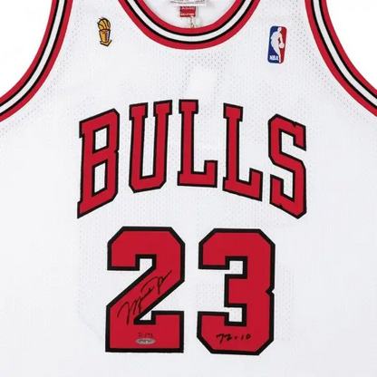 Michael Jordan Signed  & Inscribed 1995-96 White Chicago Bulls Authentic Mitchell & Ness Jersey (Upper Deck)