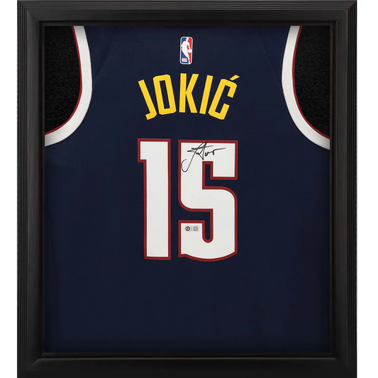 Nikola Jokic Signed Navy Denver Nuggets  Framed Nike Icon 2020-21 Swingman Jersey Shadowbox (Fanatics)