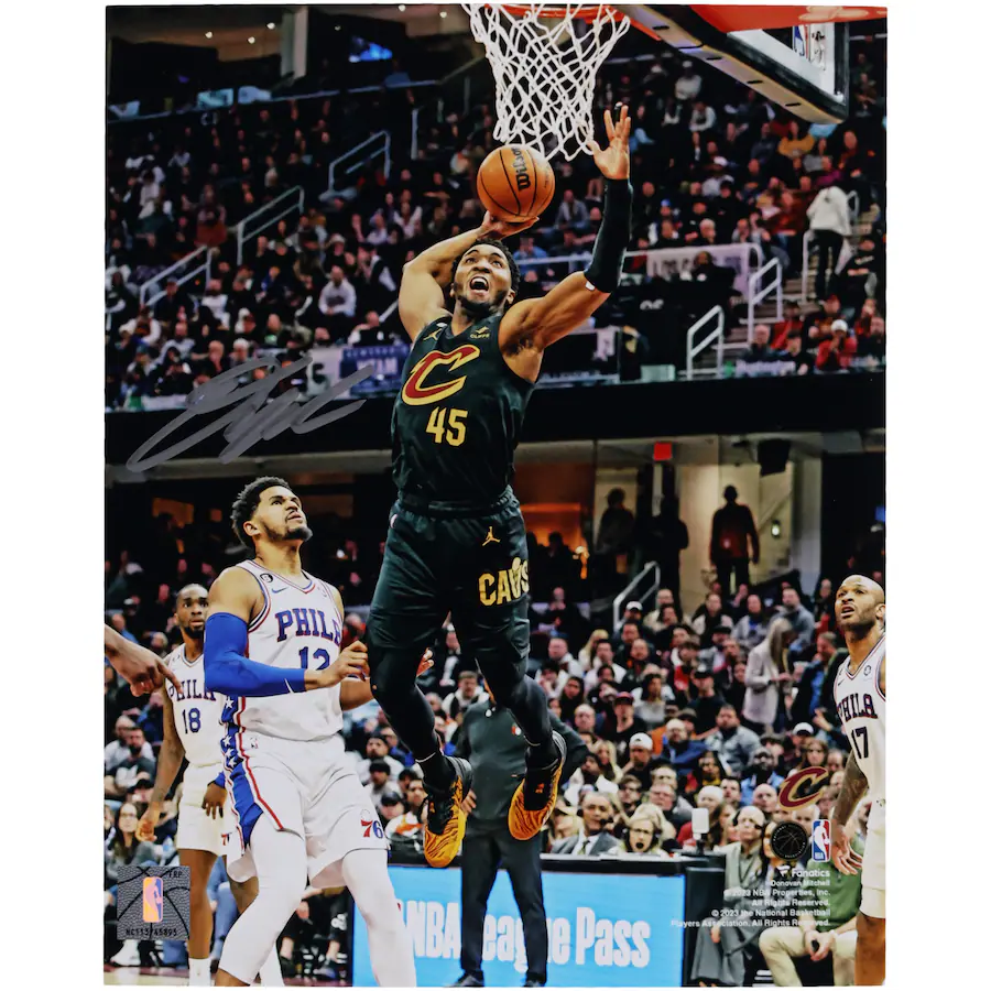 Donovan Mitchell Signed Cleveland Cavaliers A 8" x 10" Dunk in Black Photograph (Fanatics)