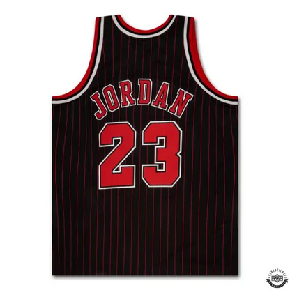 Michael Jordan Signed  1996-97 Chicago Bulls Black With Red Pinstripes Authentic Mitchell & Ness Jersey (Upper Deck)